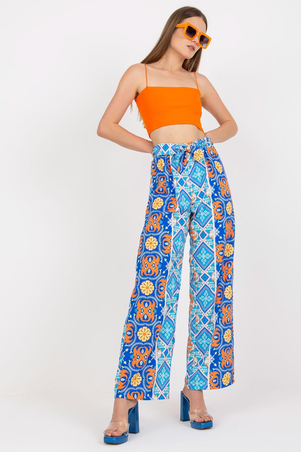 Italy Moda Blue Wide Leg High Waisted Trousers