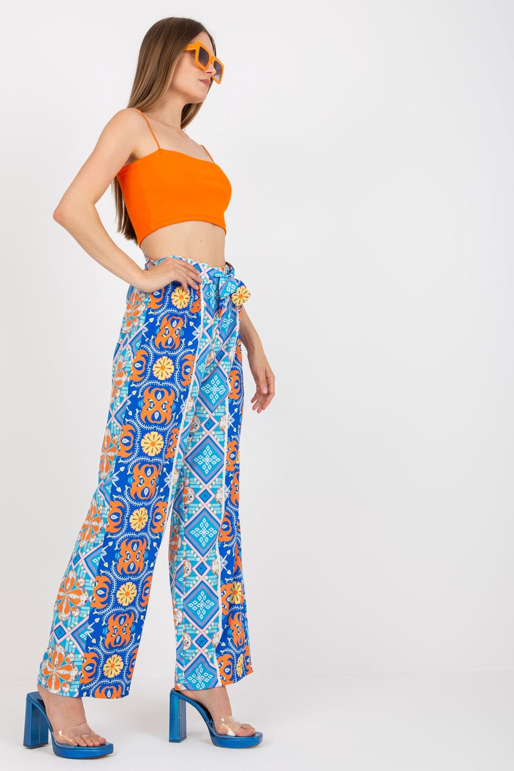 Italy Moda Blue Wide Leg High Waisted Trousers - view 2