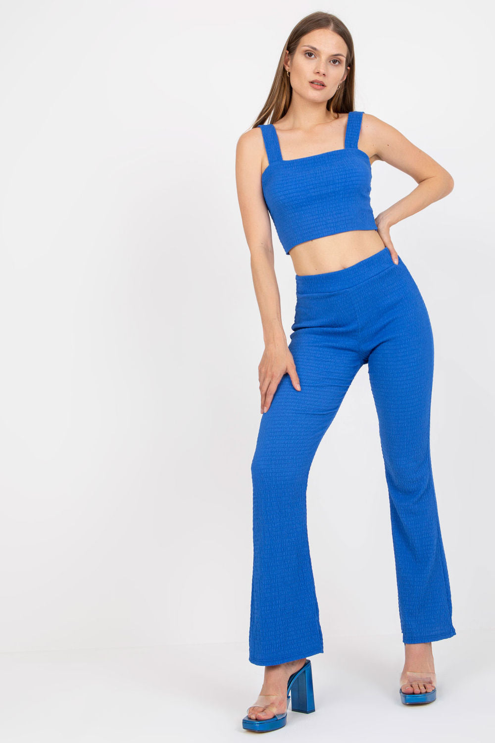 Italy Moda Blue Wide Leg High Waisted Co-Ord Set