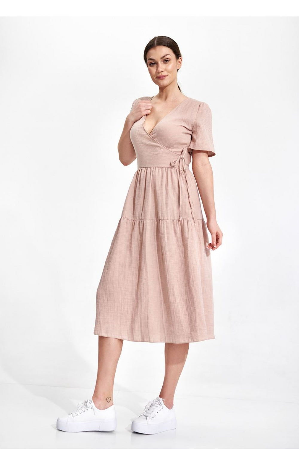 Figl Beige Midi Wrap Short Sleeve Dress - view 2