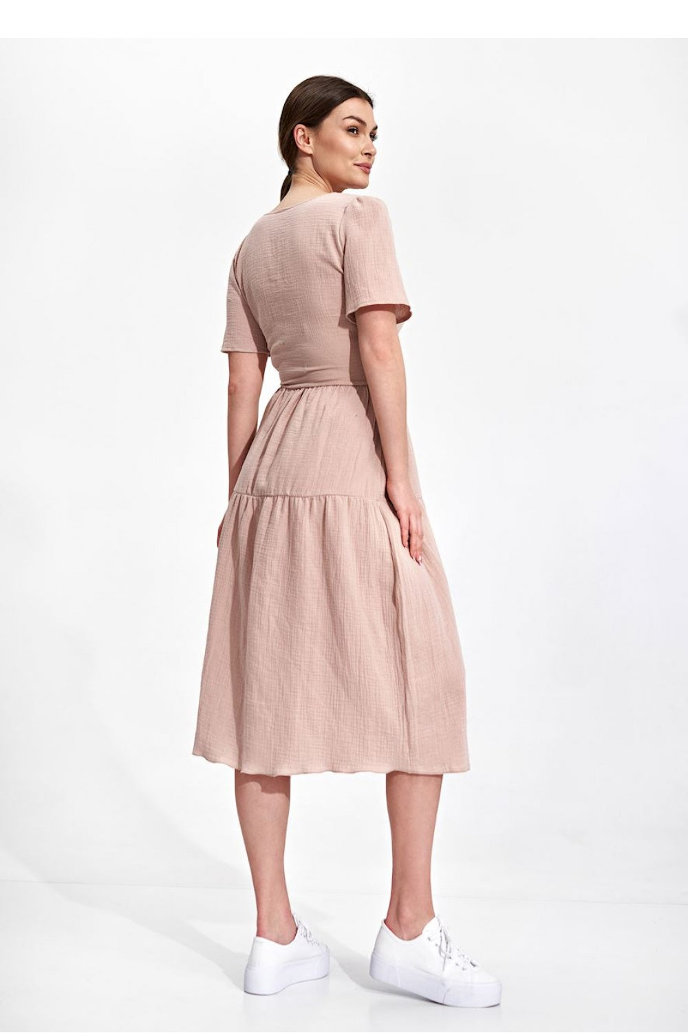 Figl Beige Midi Wrap Short Sleeve Dress - view 3