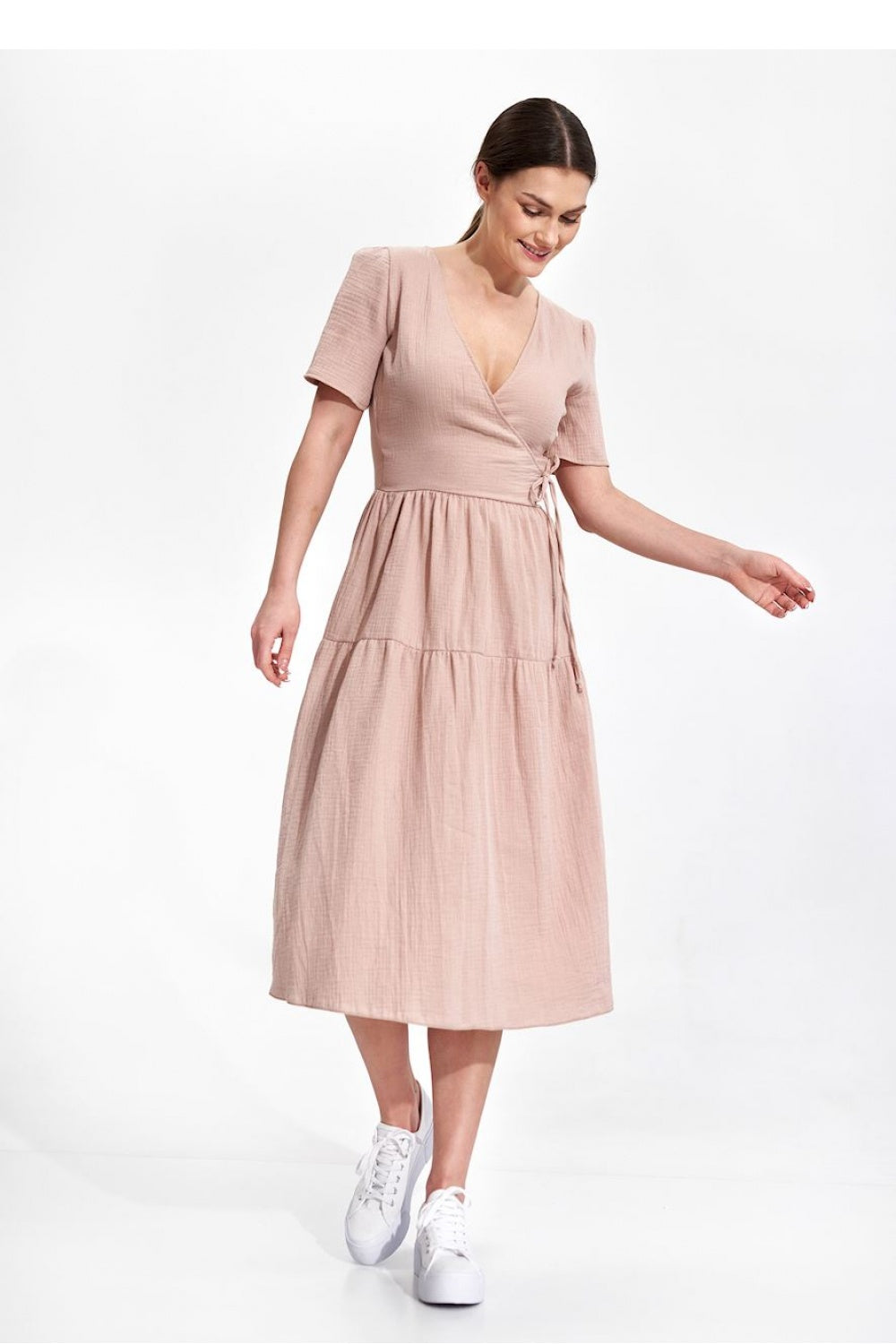 Figl Beige Midi Wrap Short Sleeve Dress - view 4