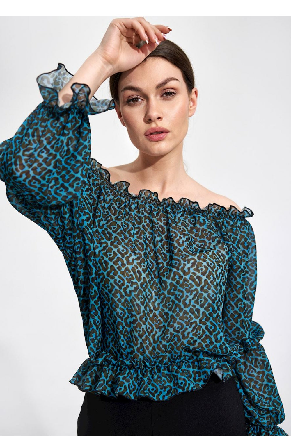Figl Patterned Polyester Long Sleeve Blouse