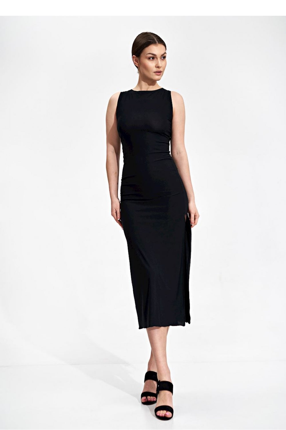 Figl Black Polyester Midi Bodycon Dress