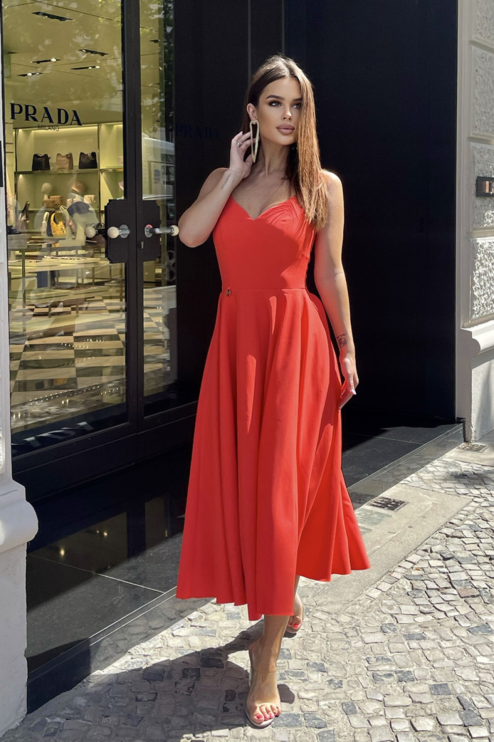 Bicotone Red Midi Bodycon Dress