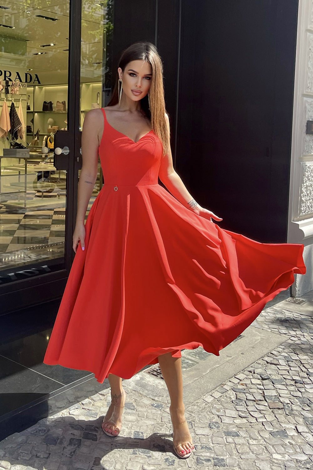 Bicotone Red Midi Bodycon Dress - view 2