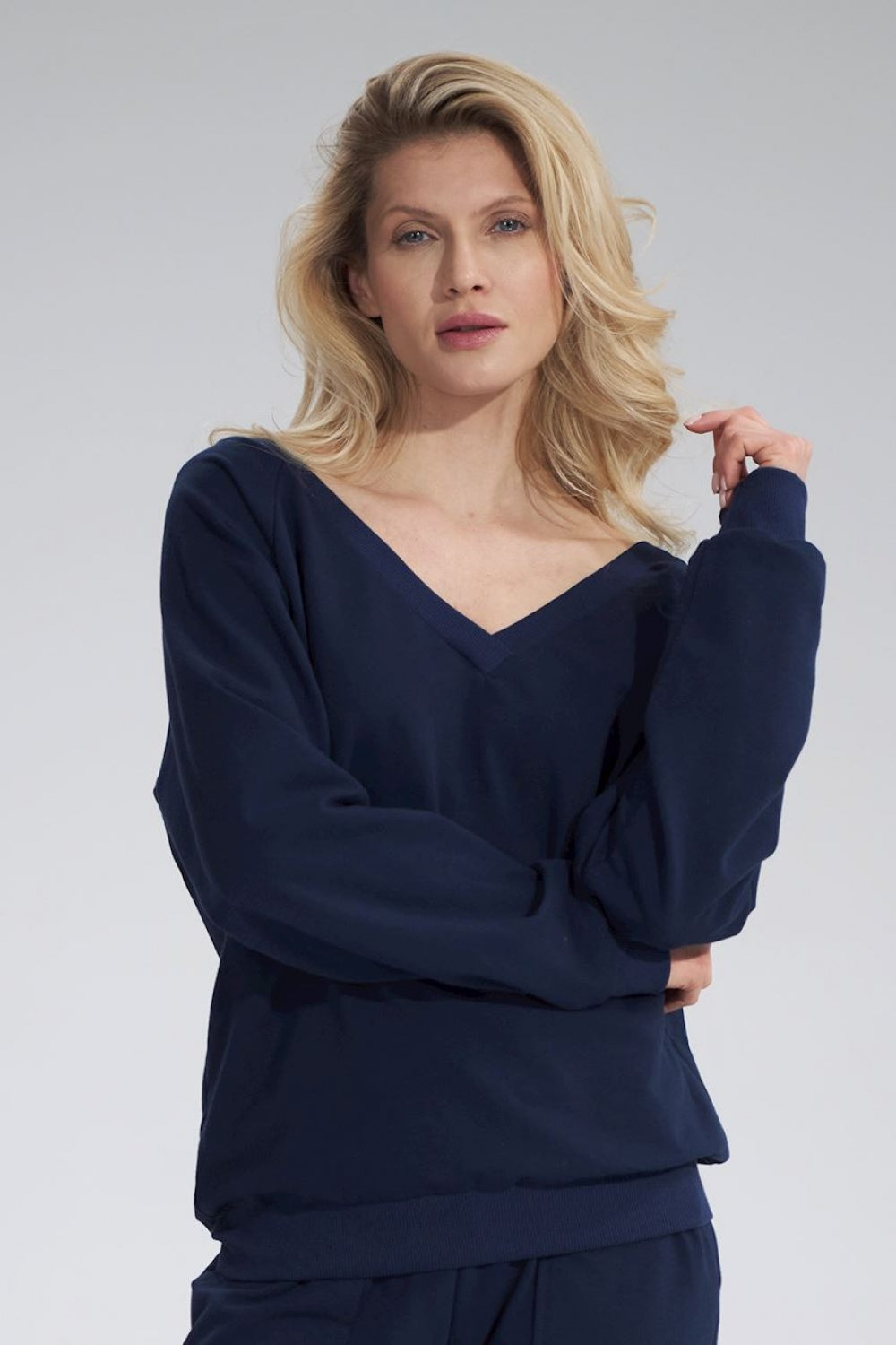 Figl Navy V-Neck Long Sleeve Sweatshirt