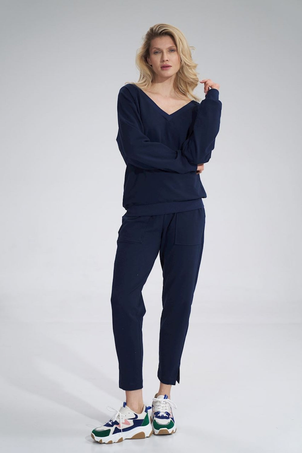 Figl Navy V-Neck Long Sleeve Sweatshirt - view 4