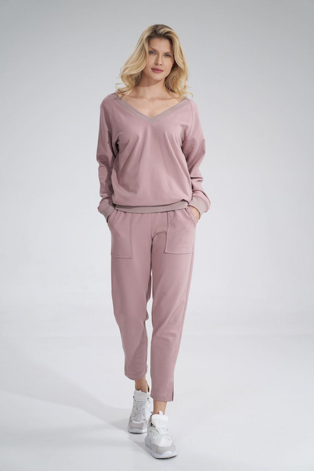 Figl Dark Pink V-Neck Long Sleeve Sweatshirt - view 4