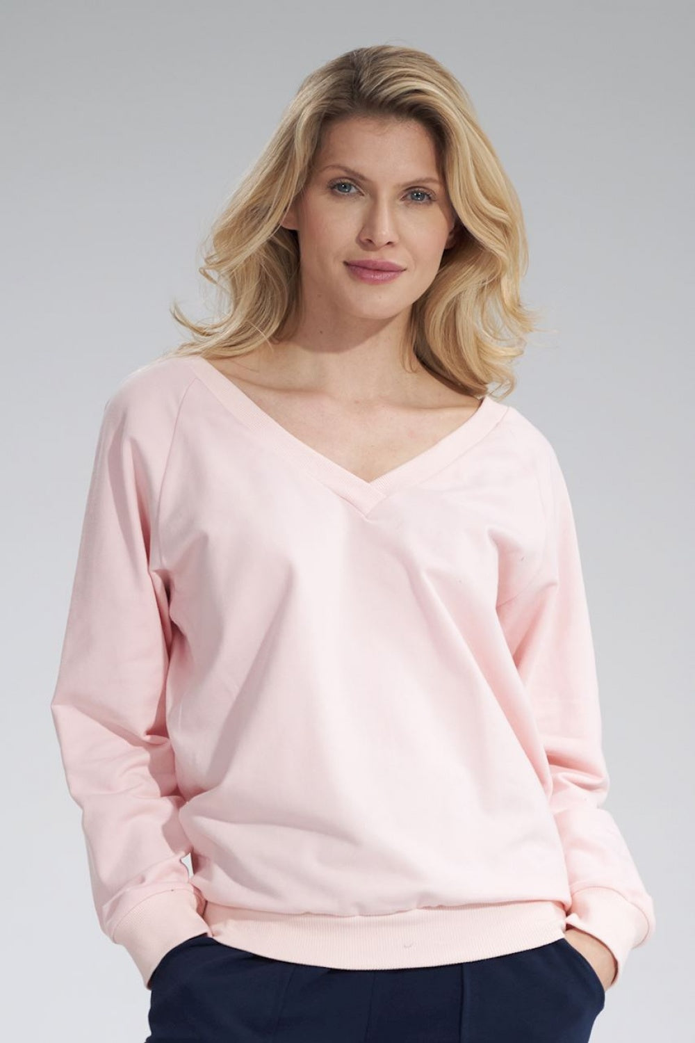 Figl Pink V-Neck Long Sleeve Sweatshirt