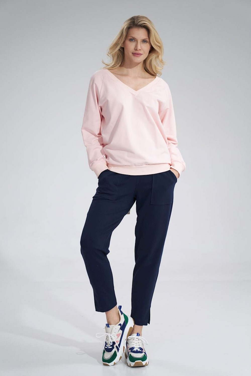 Figl Pink V-Neck Long Sleeve Sweatshirt - view 2