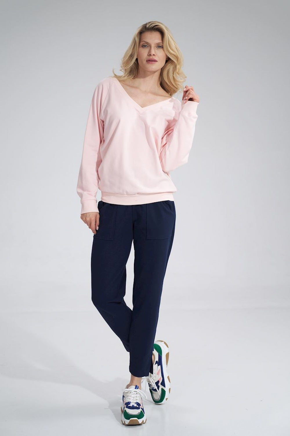 Figl Pink V-Neck Long Sleeve Sweatshirt - view 4