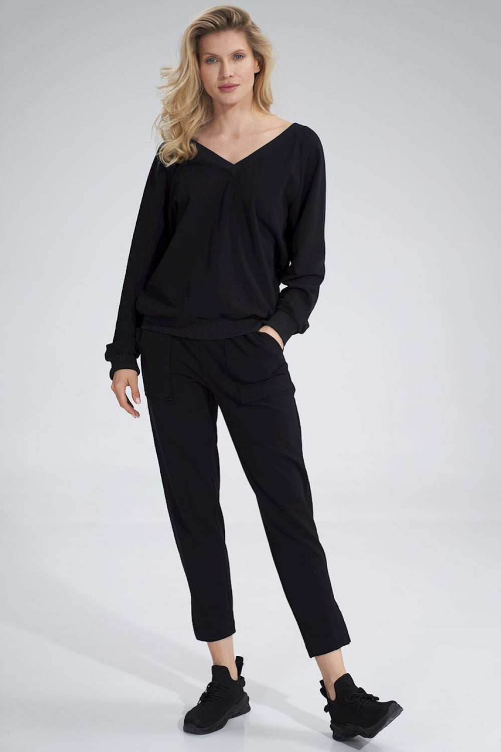 Figl Black V-Neck Long Sleeve Sweatshirt - view 2