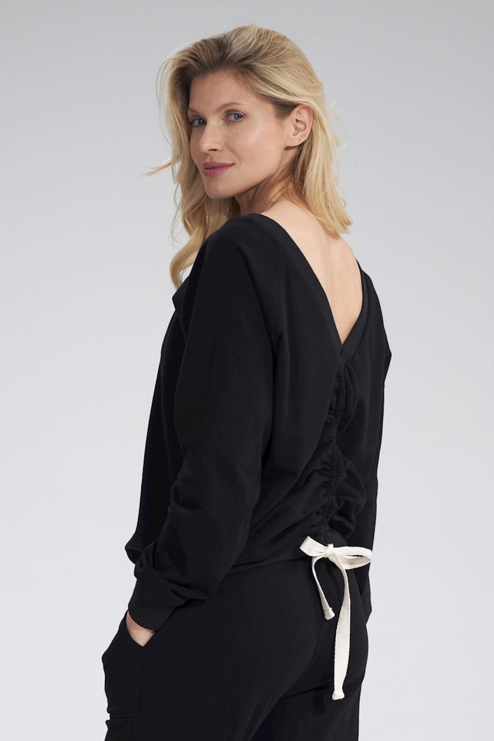 Figl Black V-Neck Long Sleeve Sweatshirt - view 3