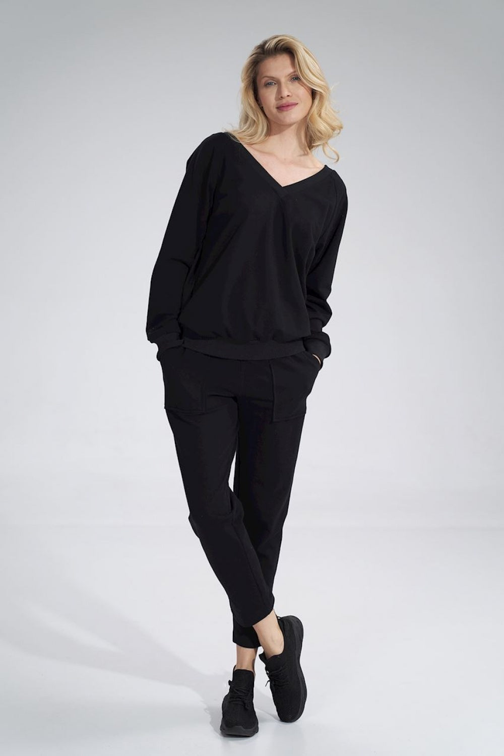 Figl Black V-Neck Long Sleeve Sweatshirt - view 4