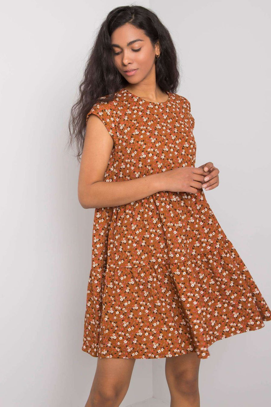 StitchandSoul Light Brown Short Sleeve Dress