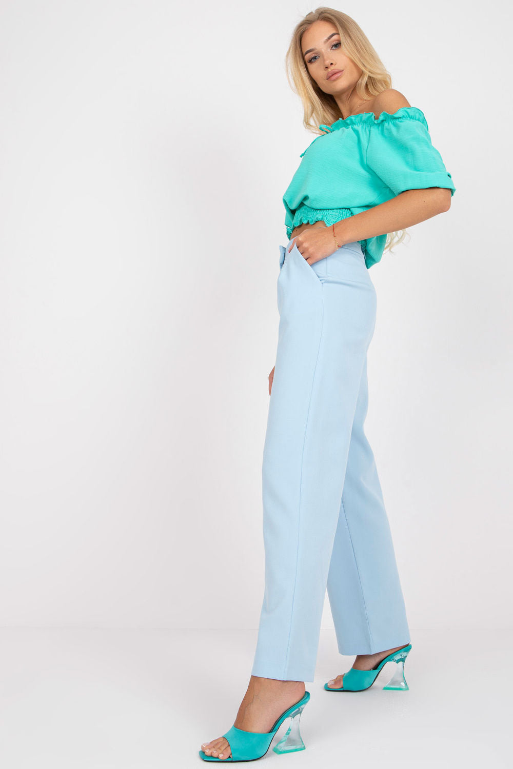 Rue Paris Light Blue Wide Leg Trousers - view 2