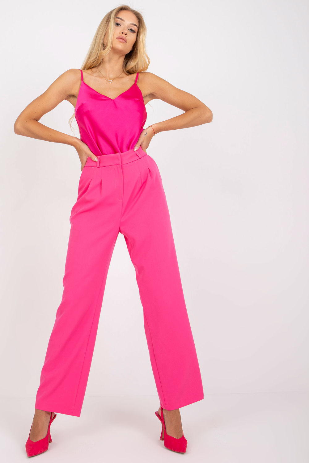 Rue Paris Dark Pink Wide Leg Trousers
