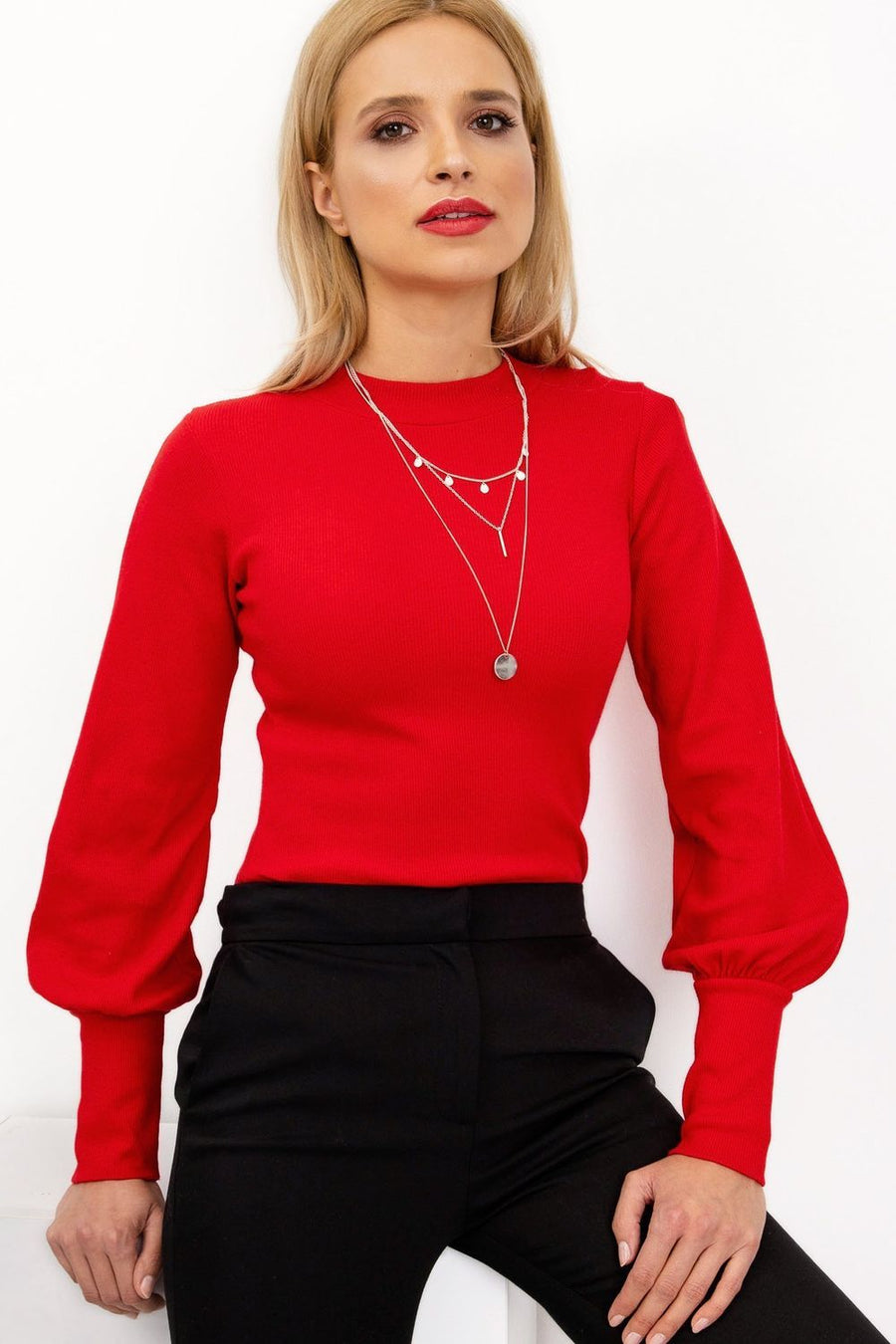 Rue Paris Red Long Sleeve Blouse