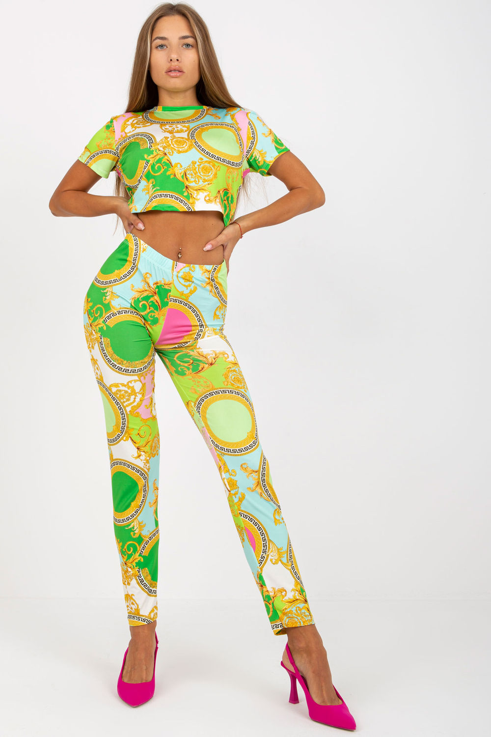 Italy Moda Light Green High Waisted Short Sleeve Co-Ord Set