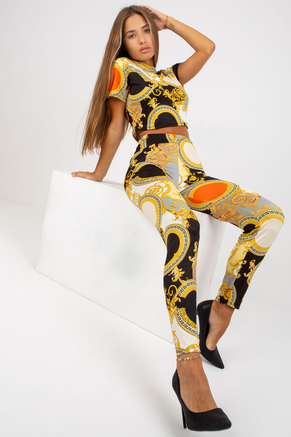 Italy Moda Black High Waisted Short Sleeve Co-Ord Set