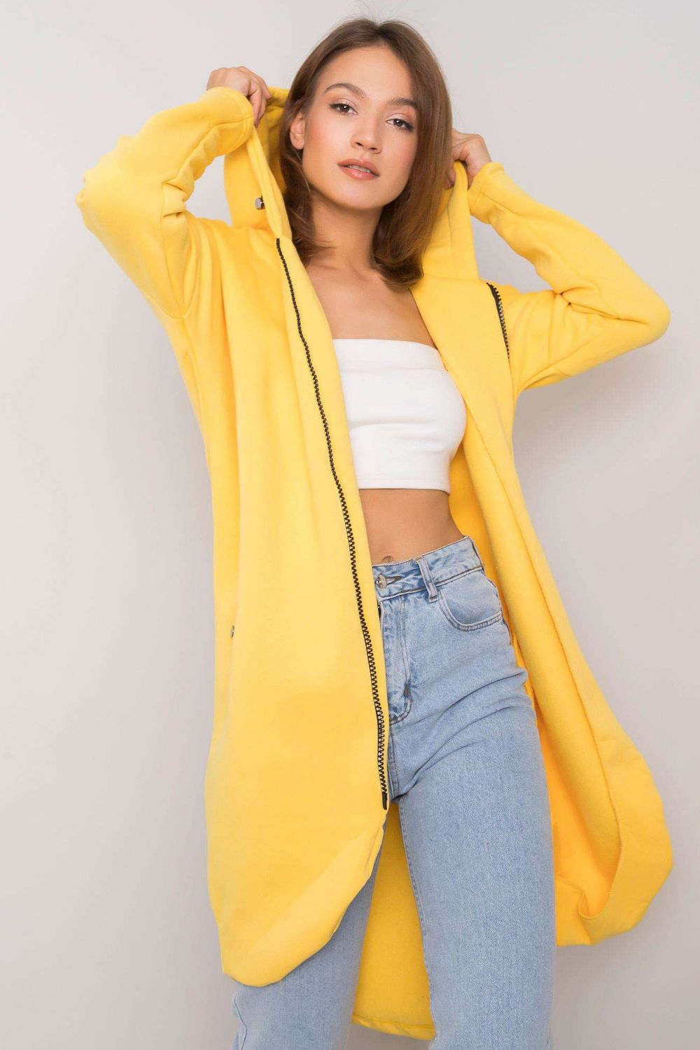 Rue Paris Yellow Hooded Long Sleeve Sweatshirt