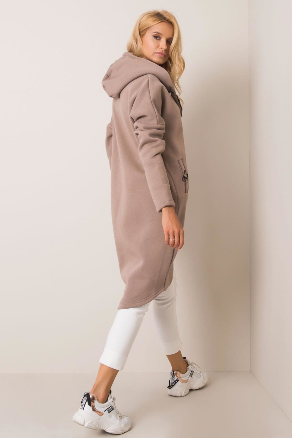 Rue Paris Dark Beige Cotton Hooded Long Sleeve Sweatshirt - view 2