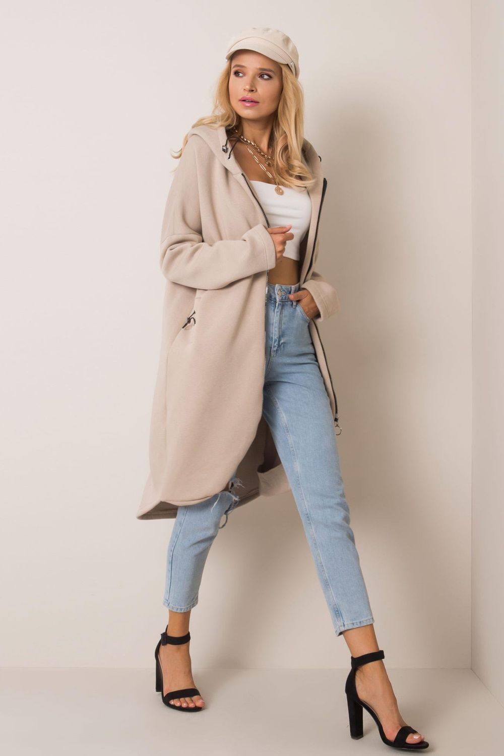 Rue Paris Beige Hooded Long Sleeve Sweatshirt - view 2