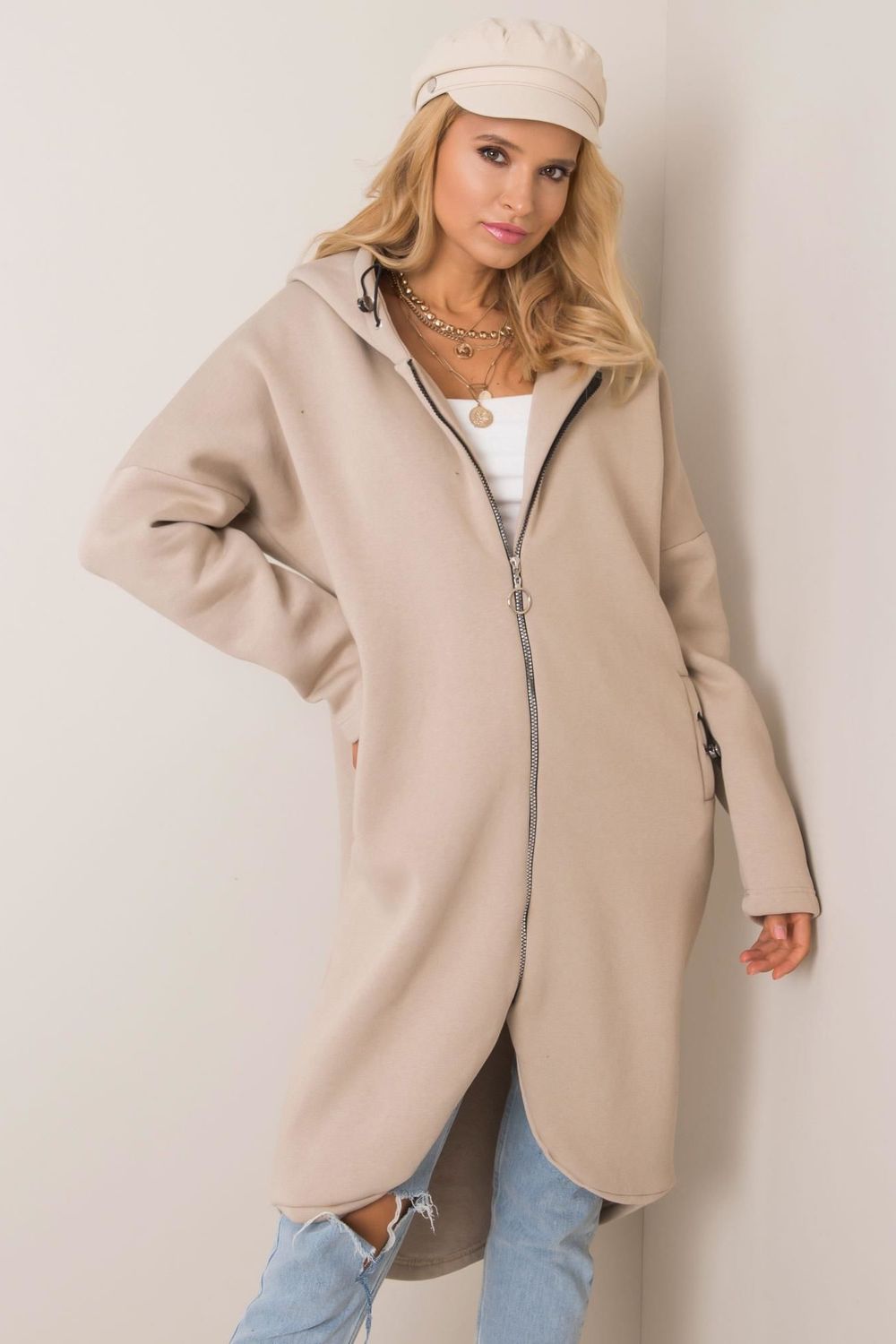 Rue Paris Beige Hooded Long Sleeve Sweatshirt - view 3