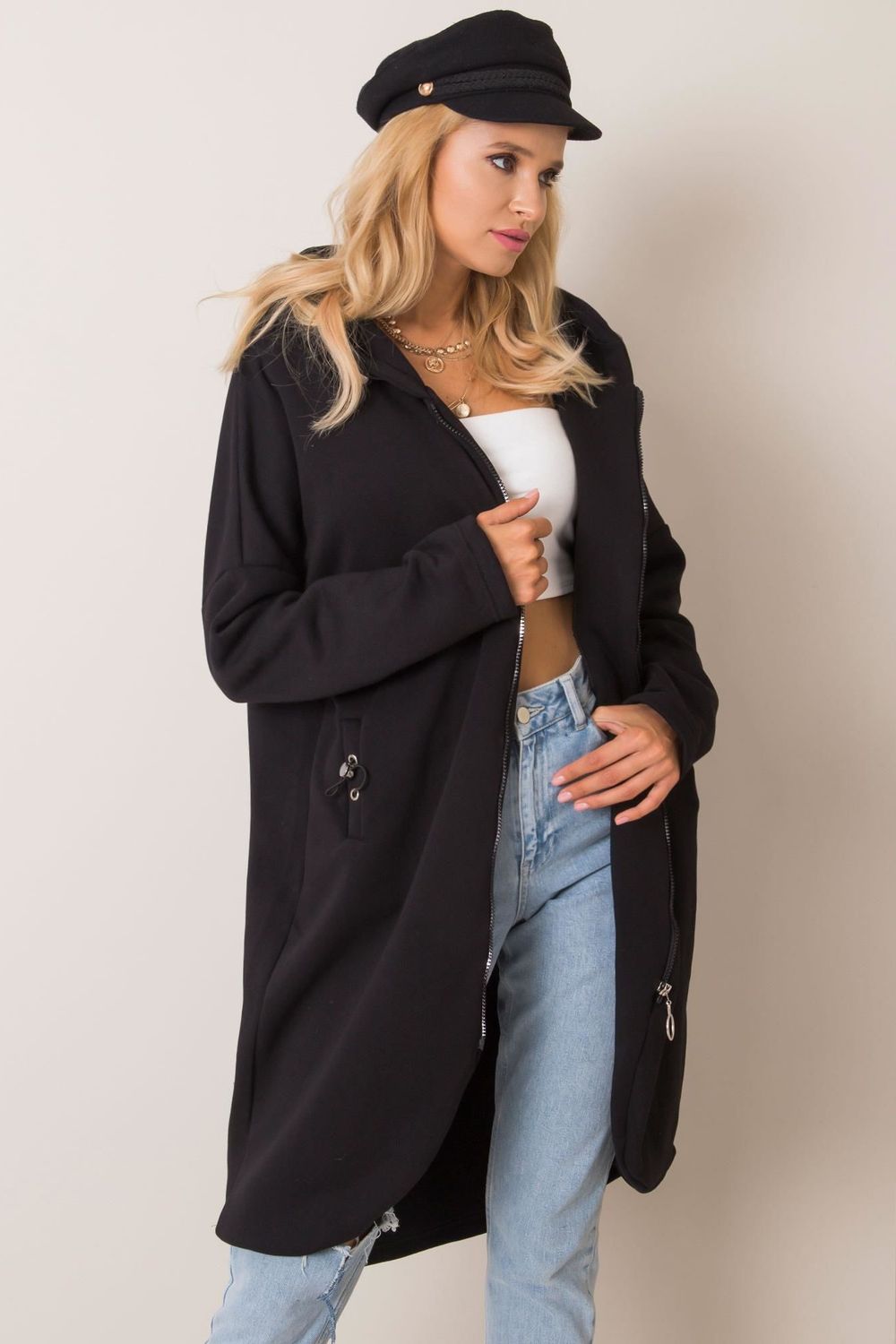 Rue Paris Black Cotton Hooded Long Sleeve Sweatshirt