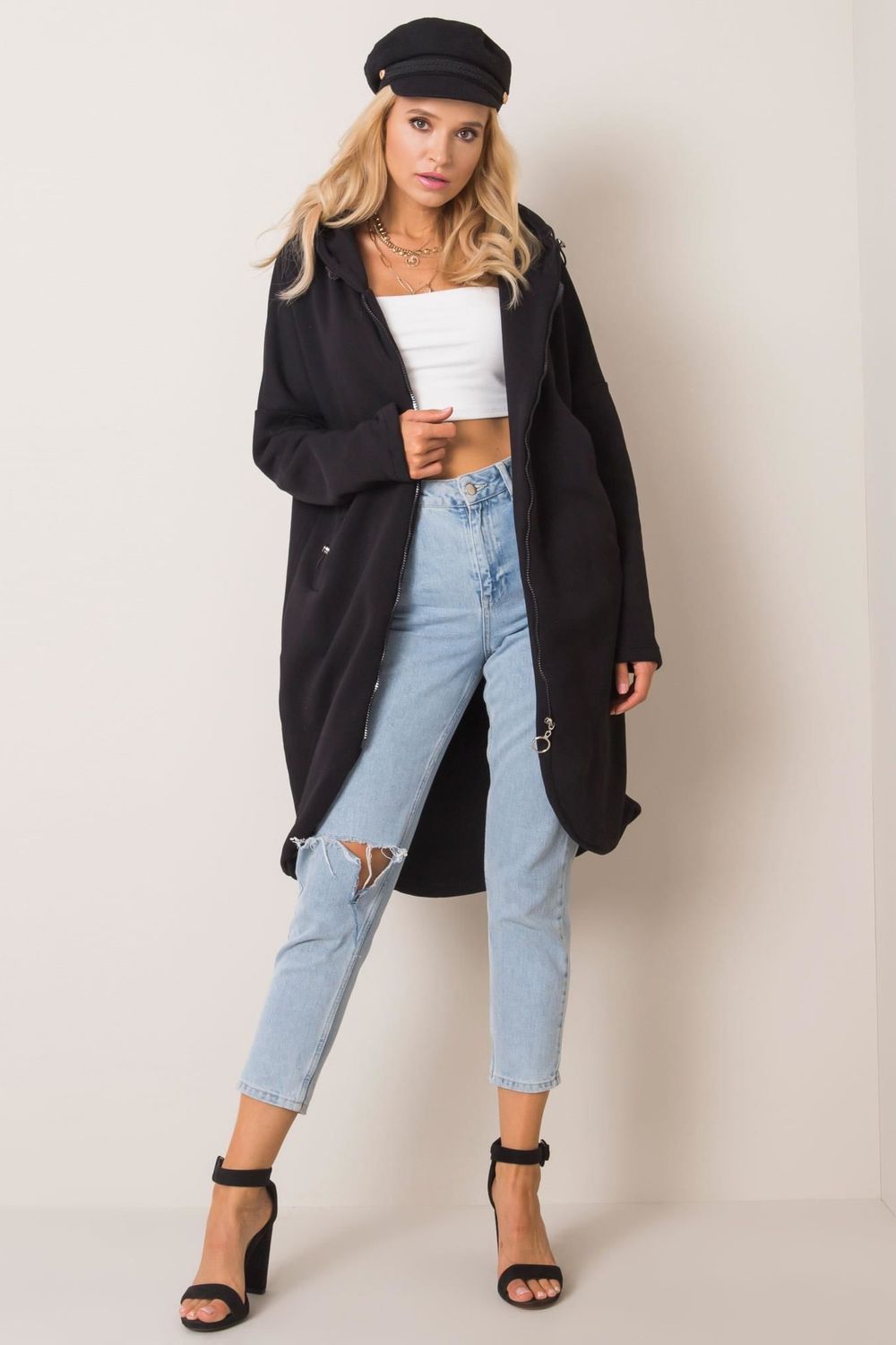 Rue Paris Black Cotton Hooded Long Sleeve Sweatshirt - view 2