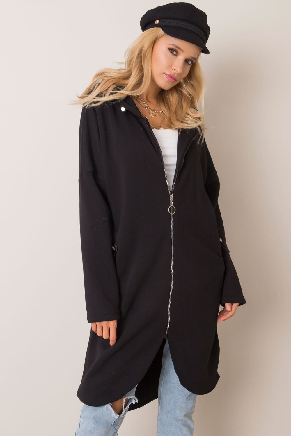 Rue Paris Black Cotton Hooded Long Sleeve Sweatshirt - view 3