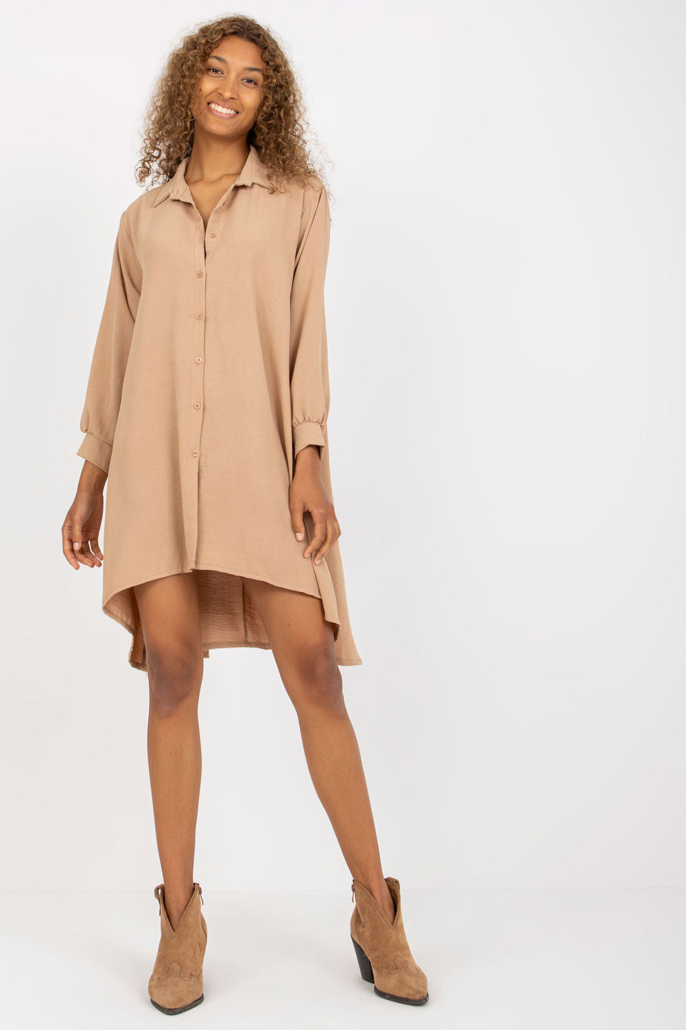 Italy Moda Camel Asymmetric Dress