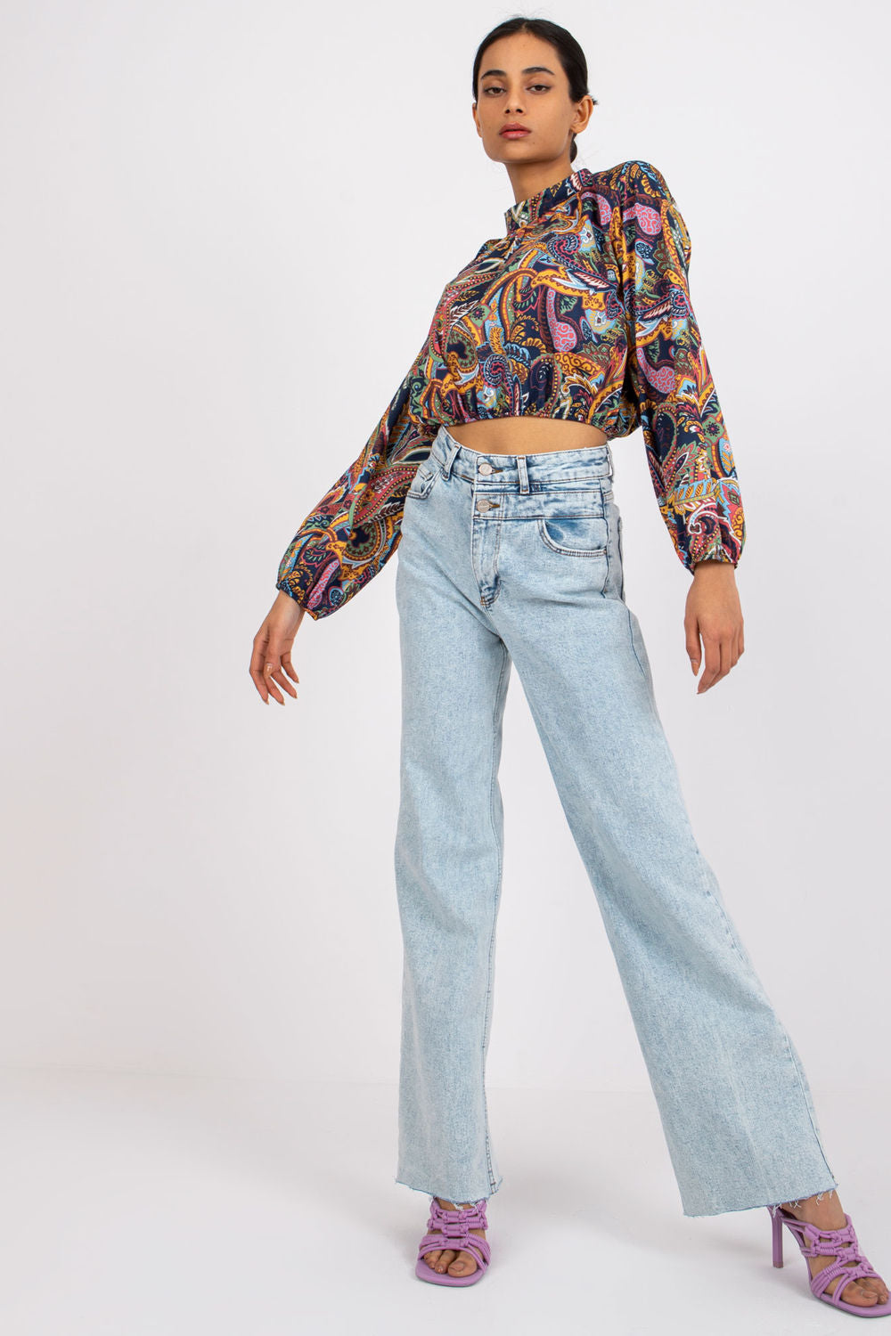 Italy Moda Navy Long Sleeve Blouse - view 2