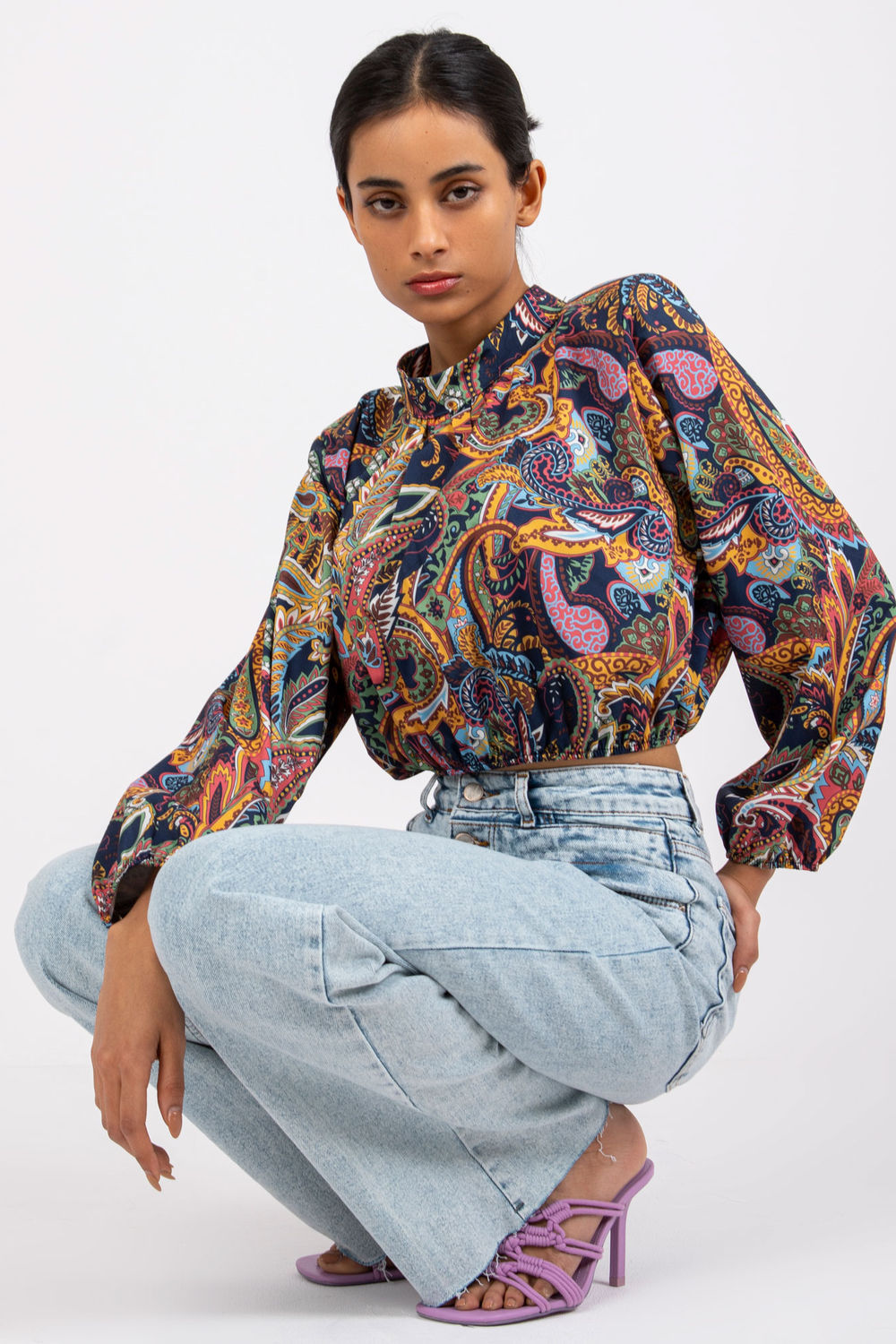 Italy Moda Navy Long Sleeve Blouse - view 3