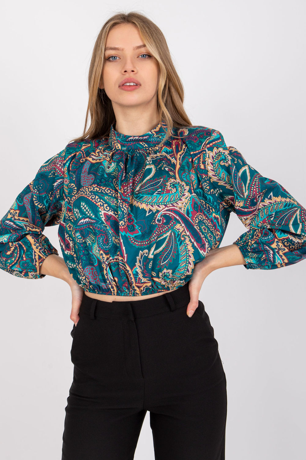 Italy Moda Teal Long Sleeve Blouse