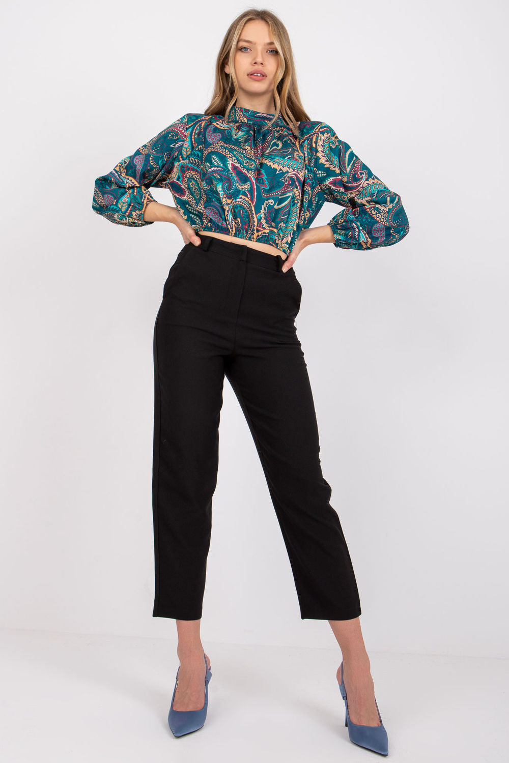 Italy Moda Teal Long Sleeve Blouse - view 2