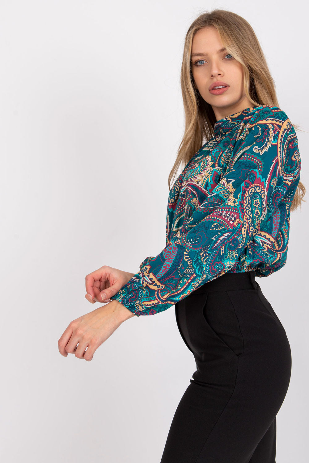 Italy Moda Teal Long Sleeve Blouse - view 3