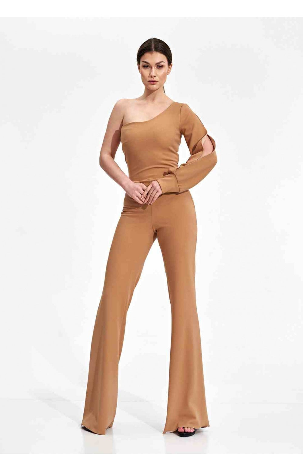 Figl Beige Bodycon Long Sleeve Jumpsuit