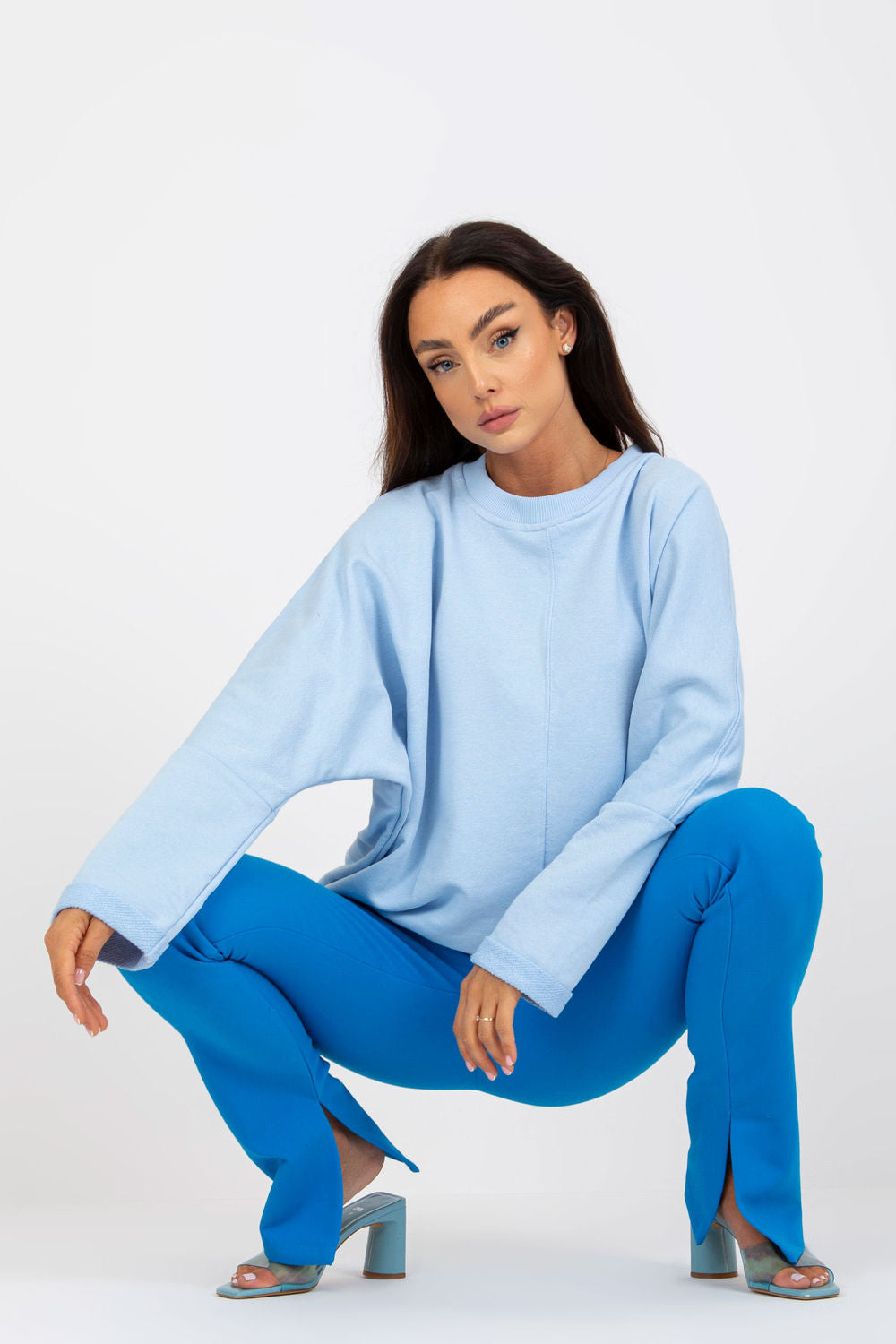 Rue Paris Light Blue Loose Fit Long Sleeve Sweatshirt