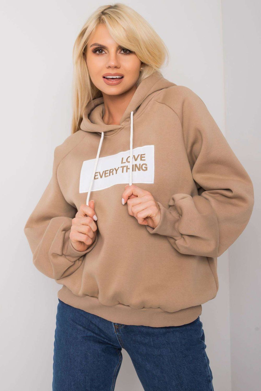 Ex Moda Dark Beige Hooded Long Sleeve Sweatshirt