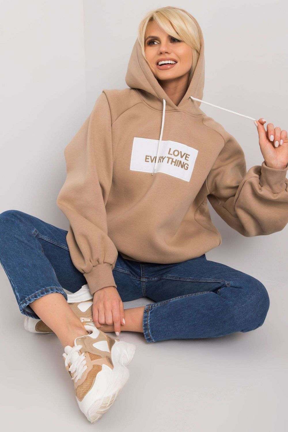 Ex Moda Dark Beige Hooded Long Sleeve Sweatshirt - view 2