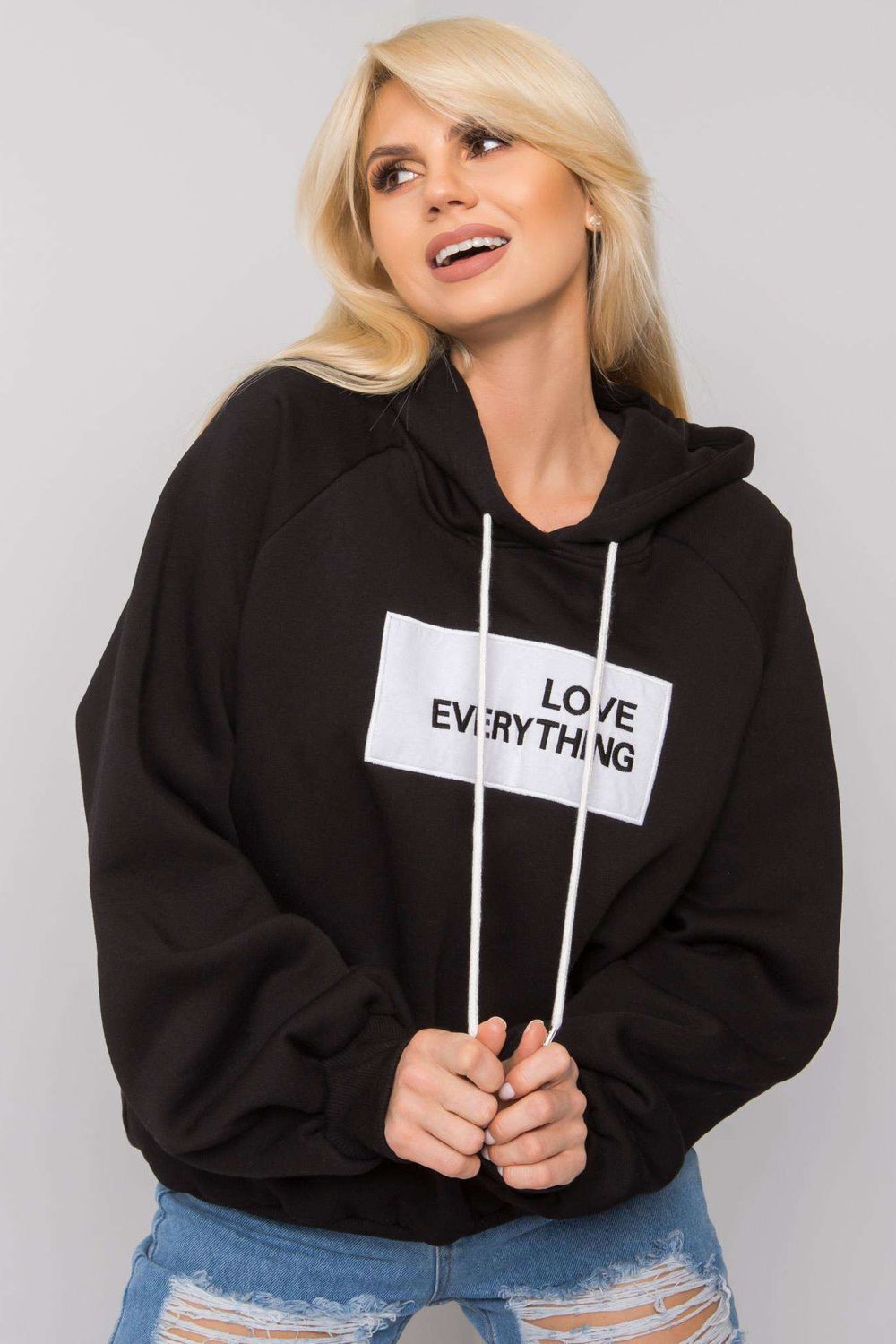 Ex Moda Black Cotton Hooded Long Sleeve Sweatshirt