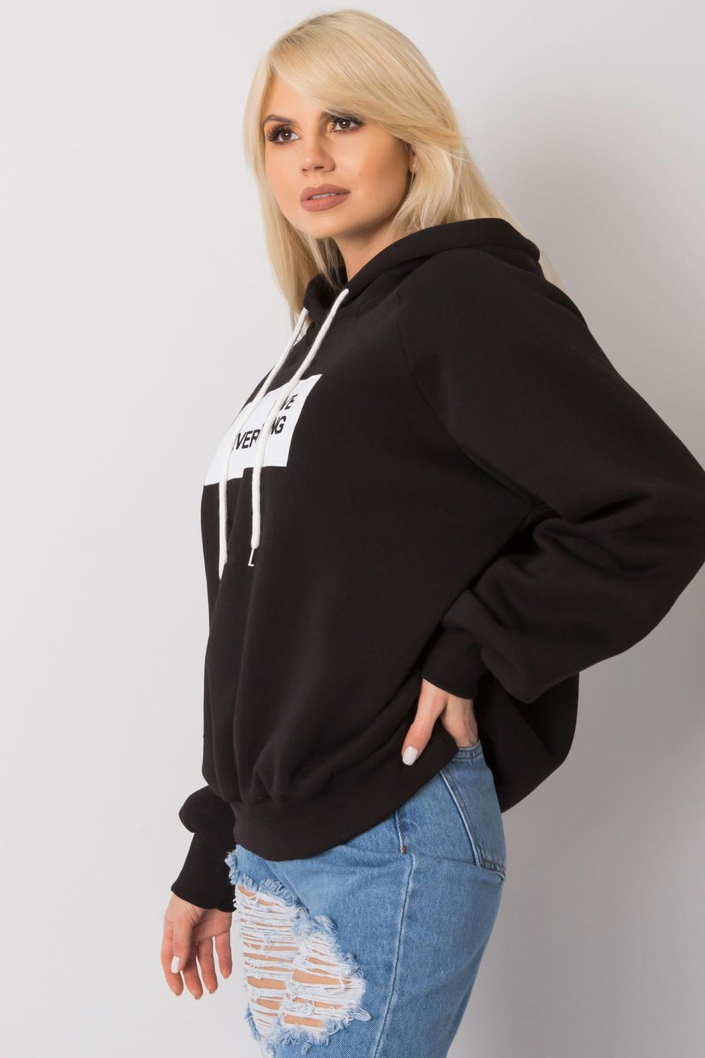 Ex Moda Black Cotton Hooded Long Sleeve Sweatshirt - view 3