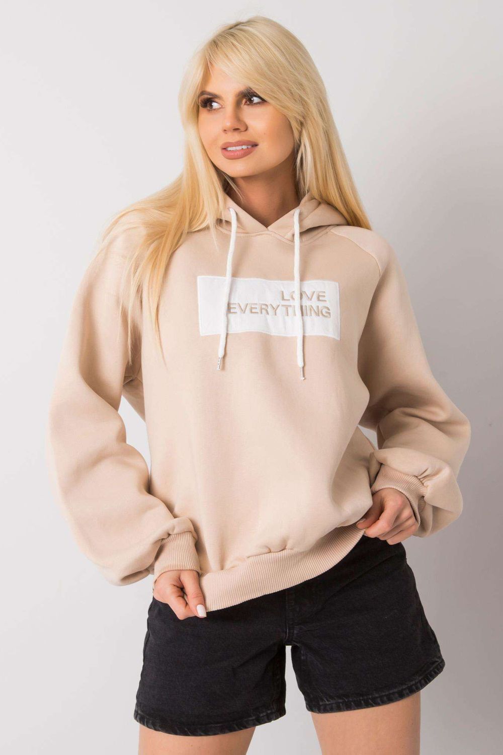 Ex Moda Beige Cotton Hooded Long Sleeve Sweatshirt