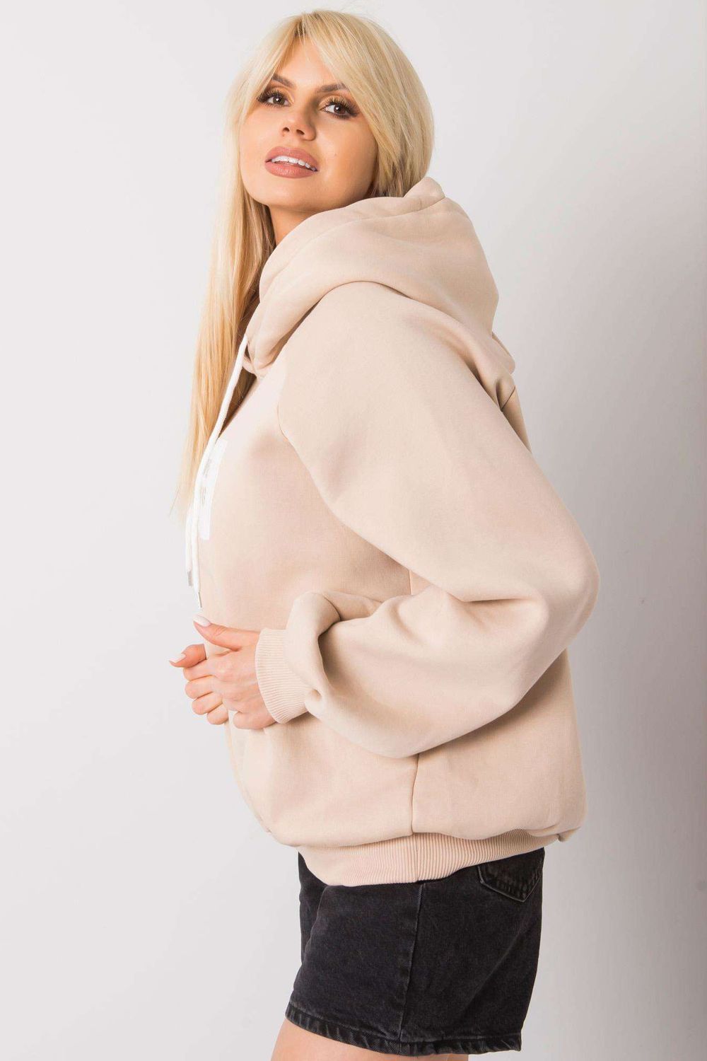 Ex Moda Beige Cotton Hooded Long Sleeve Sweatshirt - view 2