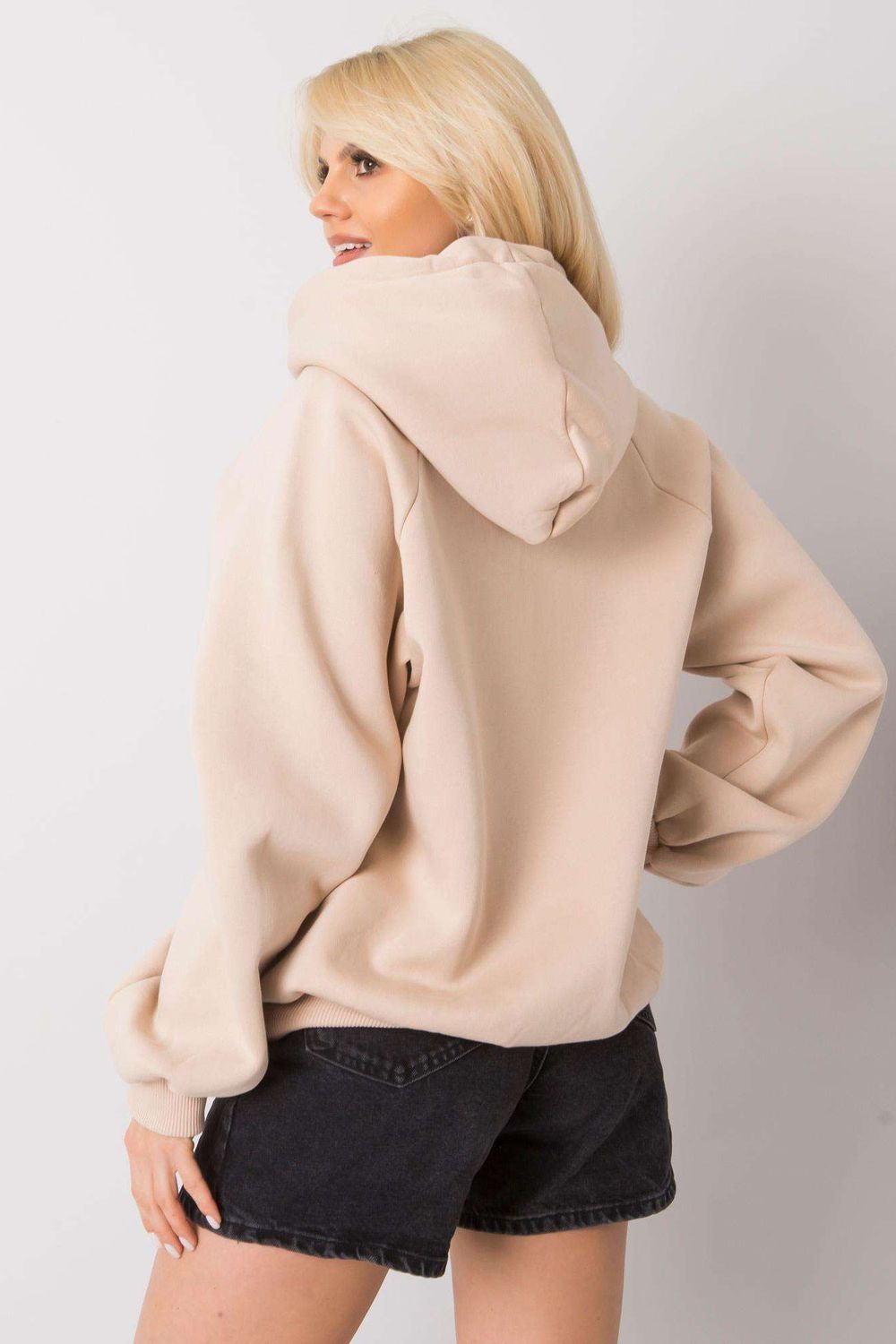 Ex Moda Beige Cotton Hooded Long Sleeve Sweatshirt - view 3