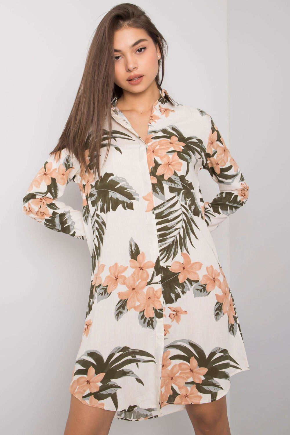 Rue Paris Light Beige Long Sleeve Dress