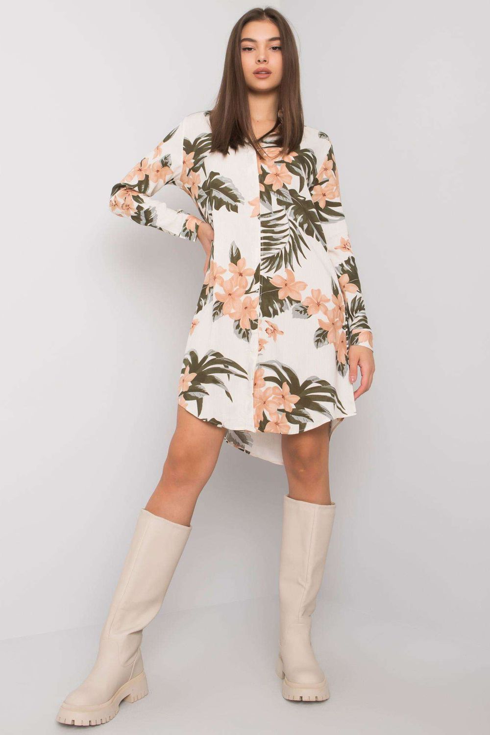 Rue Paris Light Beige Long Sleeve Dress - view 2