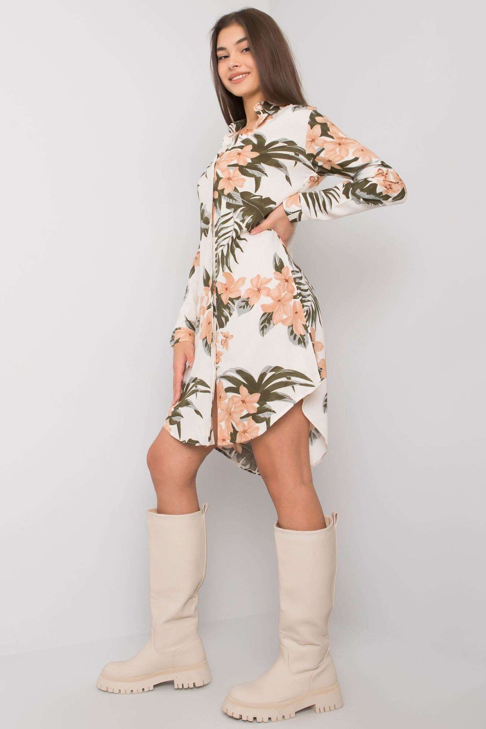 Rue Paris Light Beige Long Sleeve Dress - view 3